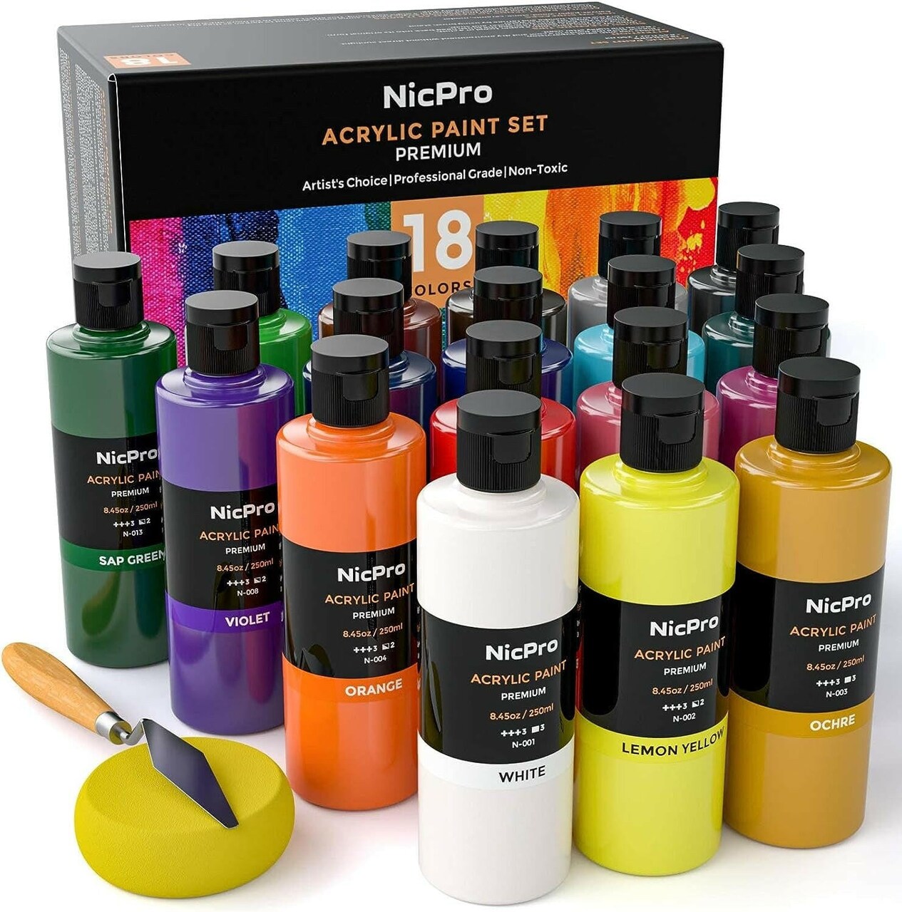 Nicpro 14 Colors Large Bulk Acrylic Paint Set (16.9 Oz,500 Ml) Rich Art  Painting Supplies, Non Toxic for Multi Surface Canvas Wood Leather Fabric